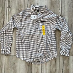 NWT Cabela's Men's White and Brown Plaid Shirt 100% cotton sz medium